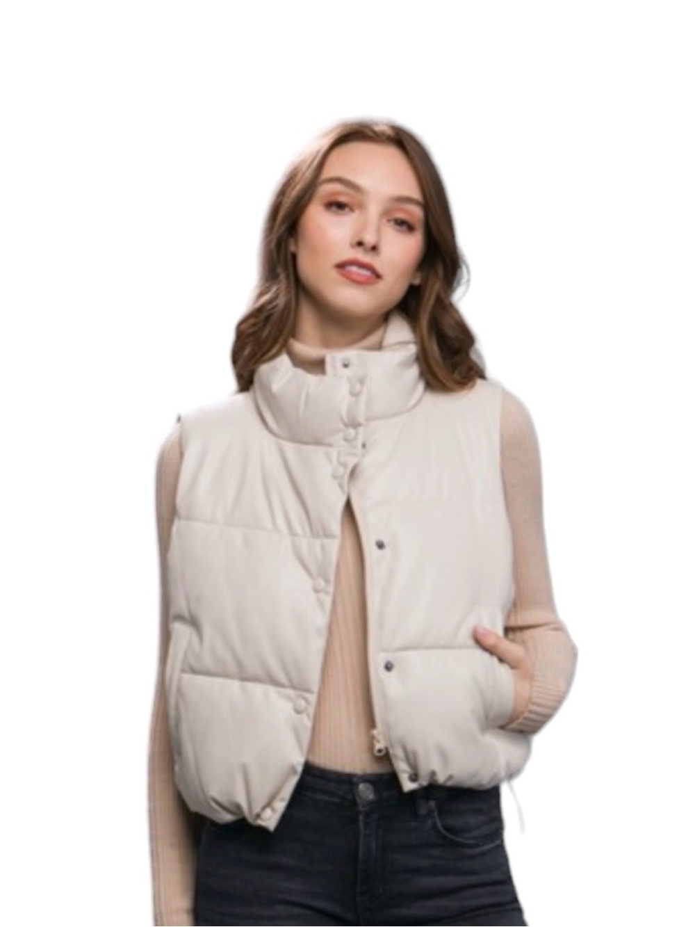 Zara Faux Leather Beige Puffer Vest